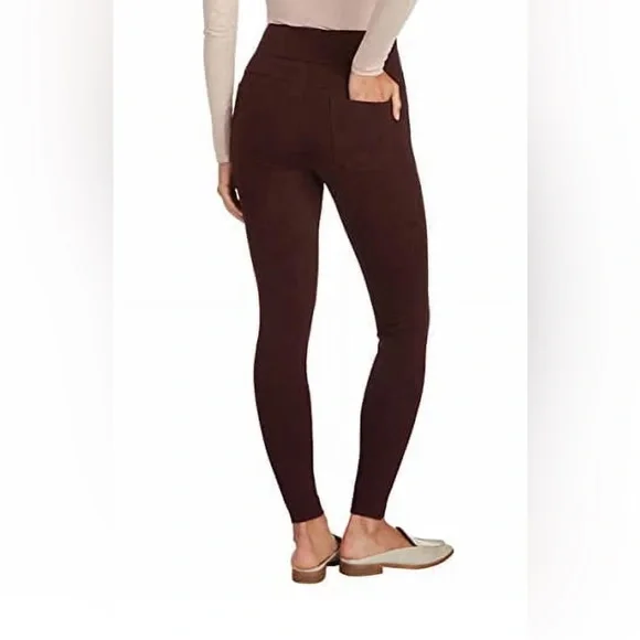 High-Waisted Women's Dark Wine Leggings - Picture 2 of 7